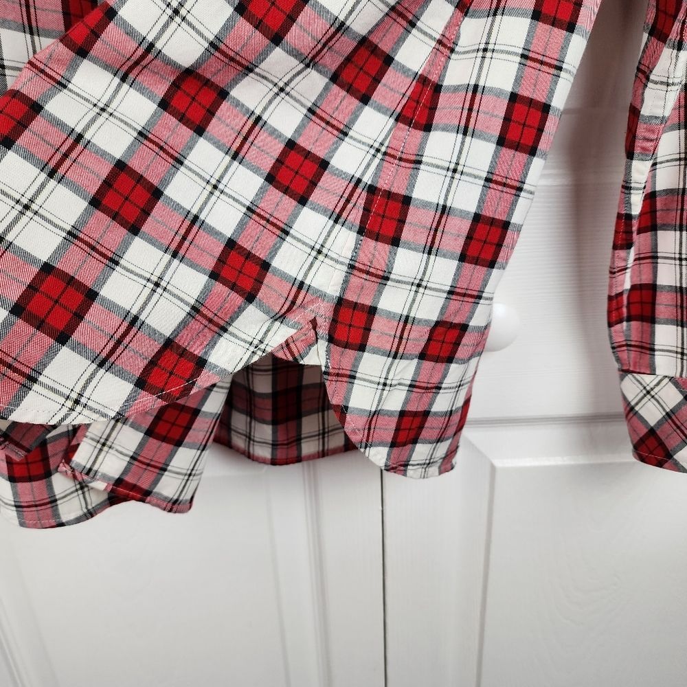 Talbots Plaid Button up Shirt Metallic Blouse Top Red White Black Cotton Size L - Picture 7 of 13